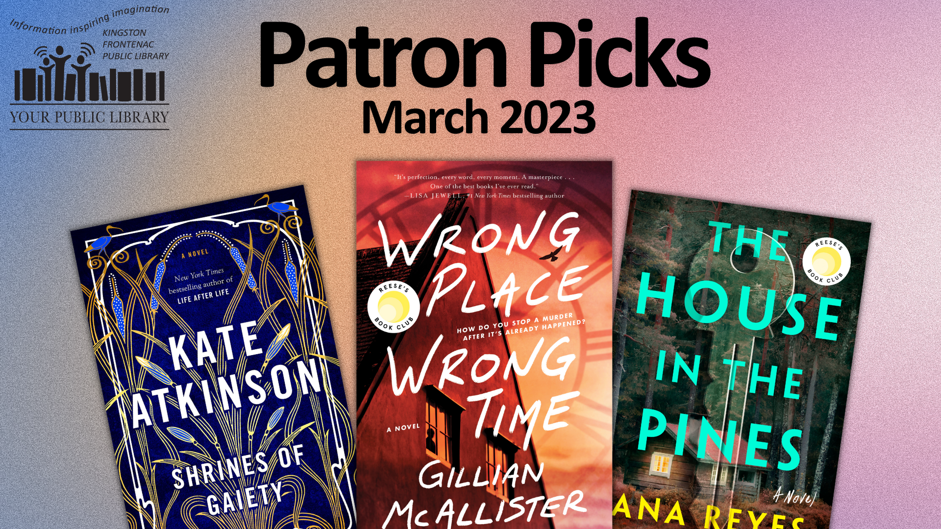 A collage of books with text reading Patron Picks - March 2023